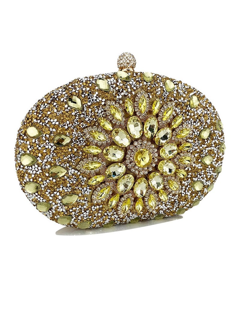 Loquat - Womens Shiny Rhinestones Decoration Oval Clutch Purses Evening Crossbody Bag Chain Handbag for Wedding Cocktail Party Prom Gold - Image 1