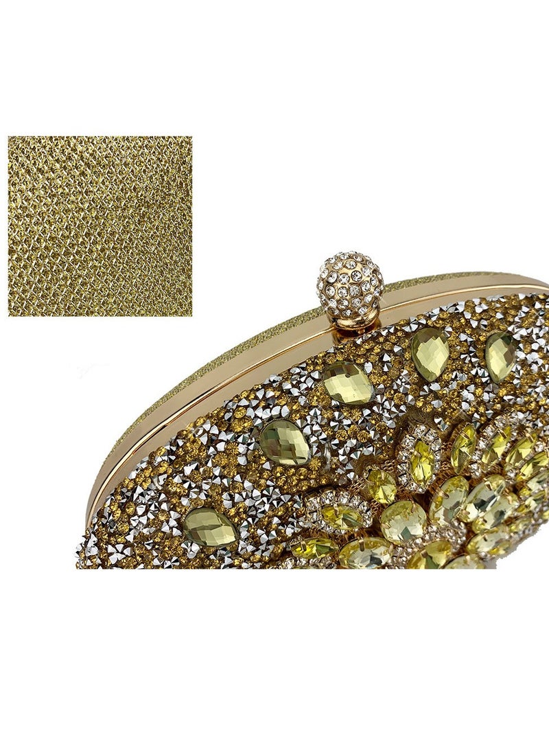 Loquat - Womens Shiny Rhinestones Decoration Oval Clutch Purses Evening Crossbody Bag Chain Handbag for Wedding Cocktail Party Prom Gold - Image 1
