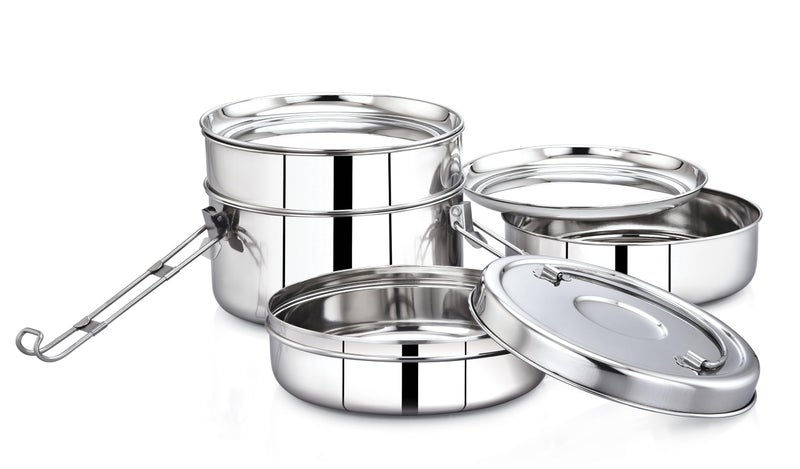 Expresso - Stainless Steel Food Grade Lunch Box | Traditional Tiffin Carrier/Container for School/Office, Dia 20.5cm | 5 Tier - Image 2