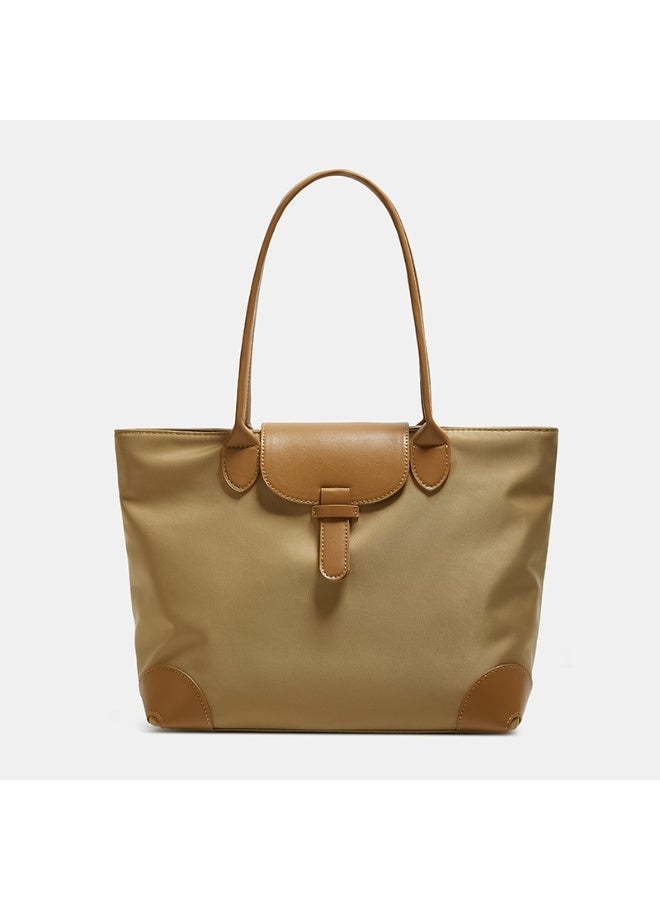 Oxford Cloth Tote Bag for Women, Lightweight 0.67 lbs Waterproof Shoulder Handbag with Leather Strap & Flap Closure, Large Capacity Commuter Purse for Work, School & Travel (Fits 15" Laptop & A4) - Image 1