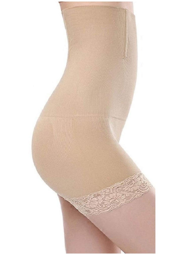 Glamroot - Women’s Hip Lifter Body Shaper No Rolling Down High waist Tummy Control/Tummy tucker Boyshort Shapewear Panty with Lace, Beige - Image 1