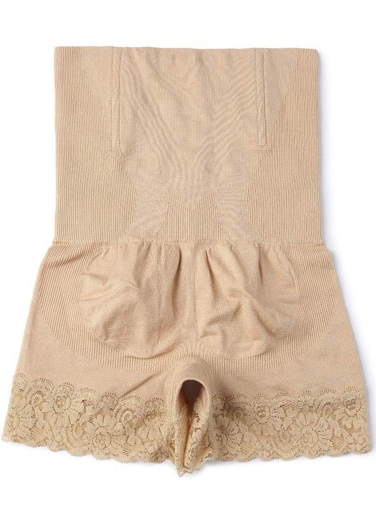 Glamroot - Women’s Hip Lifter Body Shaper No Rolling Down High waist Tummy Control/Tummy tucker Boyshort Shapewear Panty with Lace, Beige - Image 1