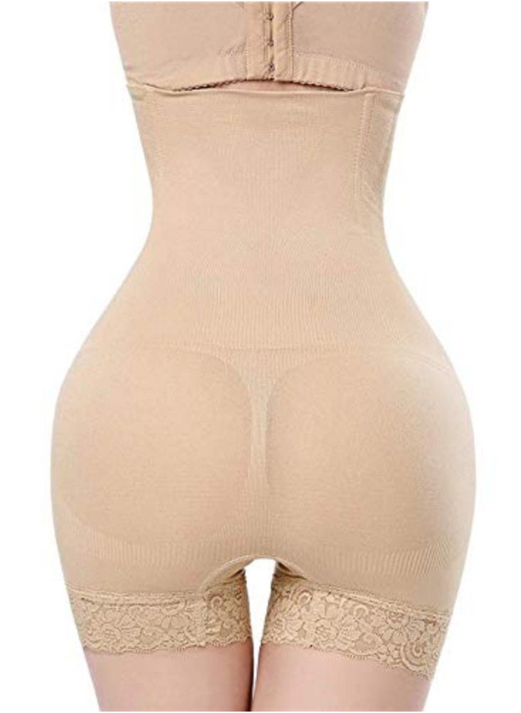 Glamroot - Women’s Hip Lifter Body Shaper No Rolling Down High waist Tummy Control/Tummy tucker Boyshort Shapewear Panty with Lace, Beige - Image 1
