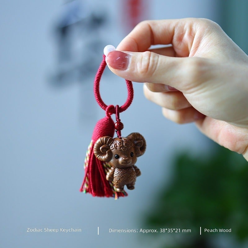 Cute Wood 12‑Zodiac Animal Keychain Pendant,Hand‑Carved Wooden Tassel Bag Charm Hanging Ornament Gift - Image 3
