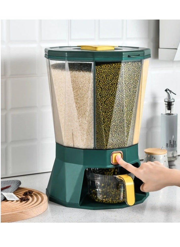 Generic - 4 Grid Rice Dispenser - Dry Food Dispenser 4 Grid - Clear 4 Compartments Sealed Grain Container with Measuring Cup - Image 1