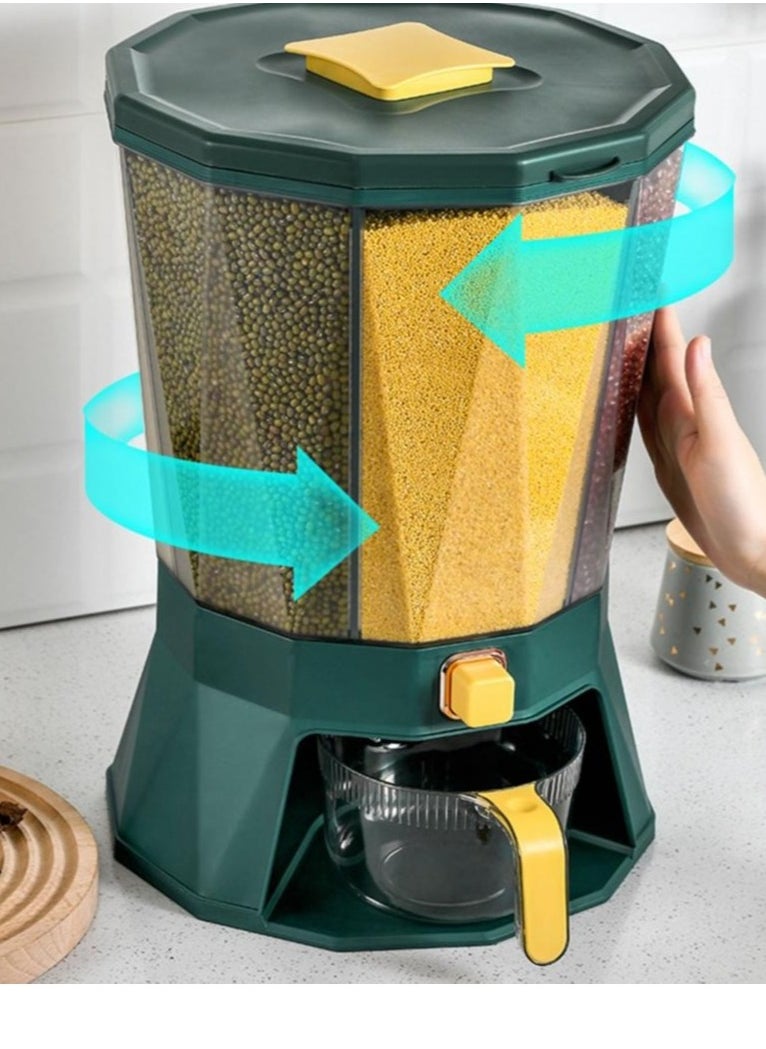 Generic - 4 Grid Rice Dispenser - Dry Food Dispenser 4 Grid - Clear 4 Compartments Sealed Grain Container with Measuring Cup - Image 1