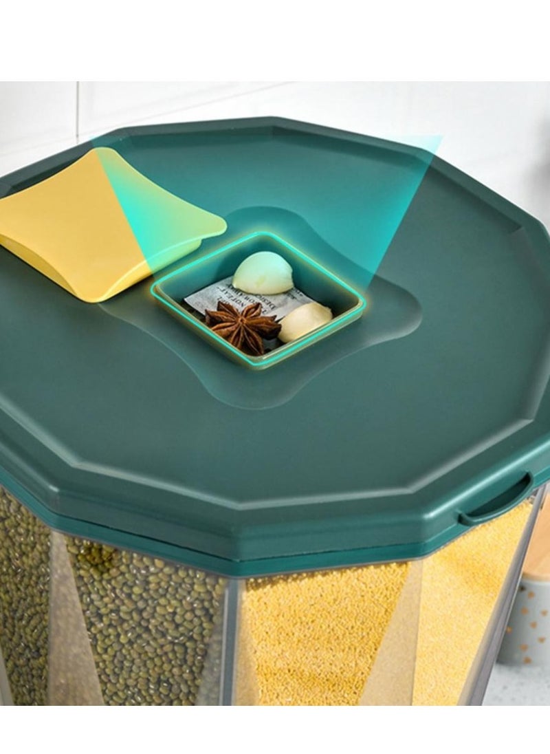Generic - 4 Grid Rice Dispenser - Dry Food Dispenser 4 Grid - Clear 4 Compartments Sealed Grain Container with Measuring Cup - Image 1