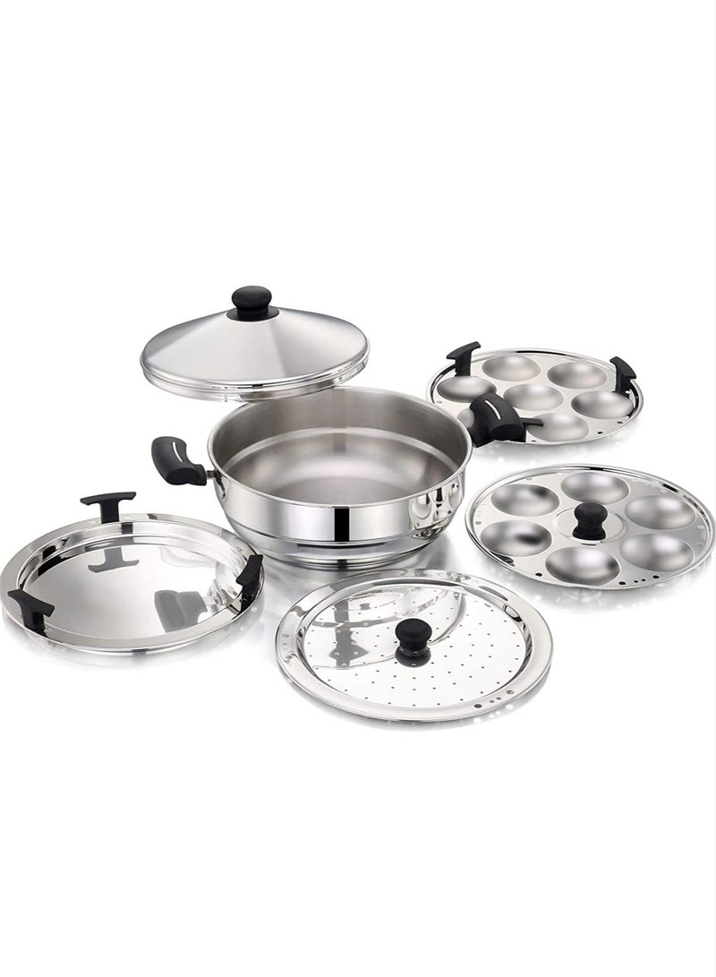 Sanjana AHRUDH Stainless Steel Multi Use Kadai for Idli/Idly, Dhokla and Idiyappam - Silver - 28 cm - Image 2