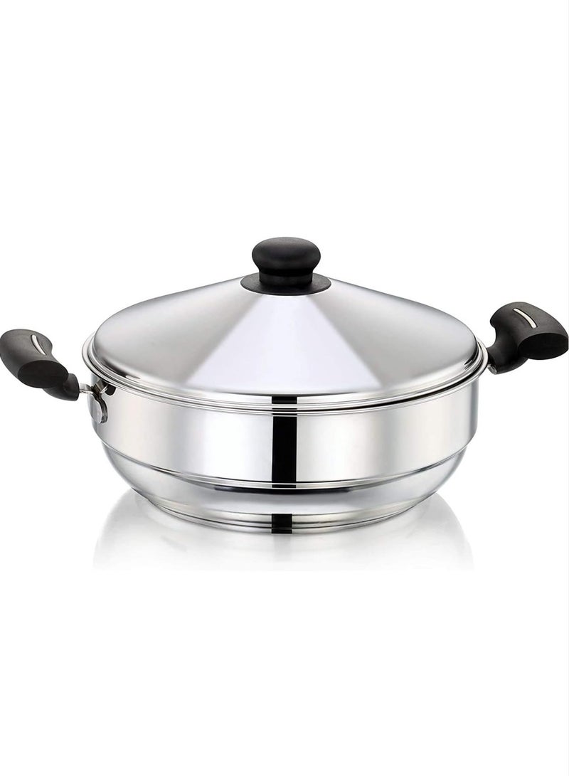 Sanjana AHRUDH Stainless Steel Multi Use Kadai for Idli/Idly, Dhokla and Idiyappam - Silver - 28 cm - Image 1