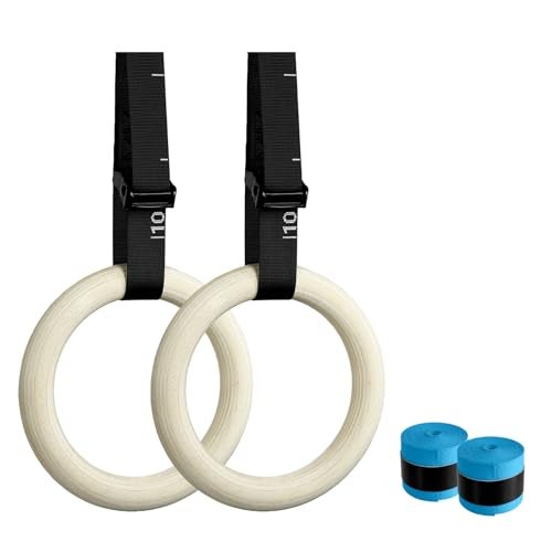 Cesilili 32mm Wooden Gymnastic Rings with Quick-Adjust Numbered Straps for Enhanced Workout Control, Designed for Strength Training, Home Gym, Calisthenics & Travel Fitness - Image 1