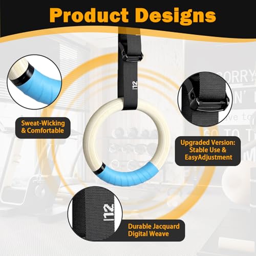 Cesilili 32mm Wooden Gymnastic Rings with Quick-Adjust Numbered Straps for Enhanced Workout Control, Designed for Strength Training, Home Gym, Calisthenics & Travel Fitness - Image 2