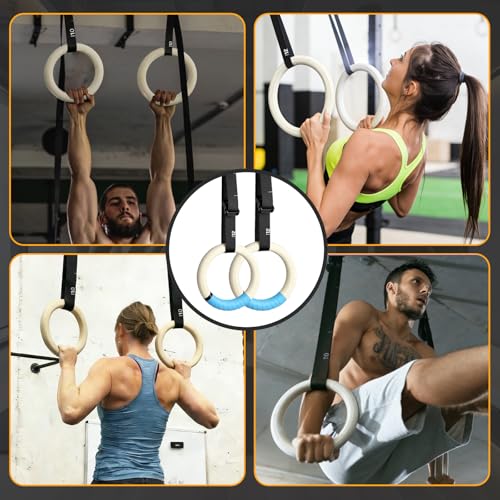 Cesilili 32mm Wooden Gymnastic Rings with Quick-Adjust Numbered Straps for Enhanced Workout Control, Designed for Strength Training, Home Gym, Calisthenics & Travel Fitness - Image 4
