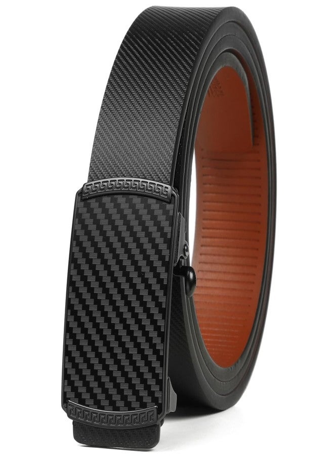 Huztencor Belt Men, Ratchet Belt Dress with 1 3/8" Genuine Leather Hidden Tail, Jeans Belt with Easier Slide Black Buckle，Carbon Fiber Black Brown 006 36"-39" 120CM - Image 1