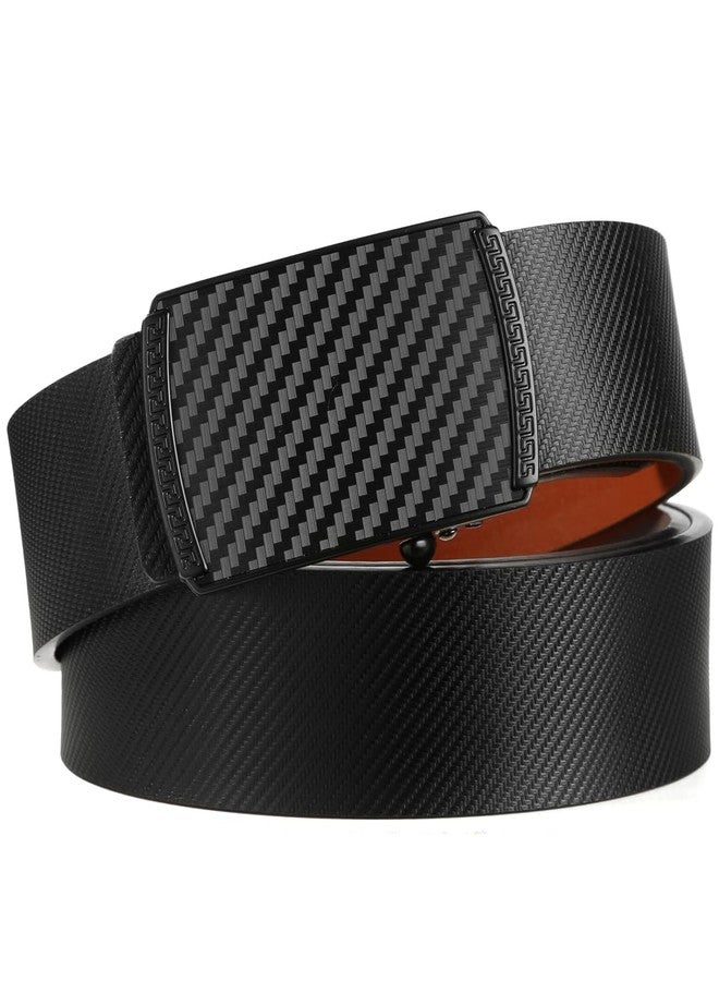 Huztencor Belt Men, Ratchet Belt Dress with 1 3/8" Genuine Leather Hidden Tail, Jeans Belt with Easier Slide Black Buckle，Carbon Fiber Black Brown 006 36"-39" 120CM - Image 2