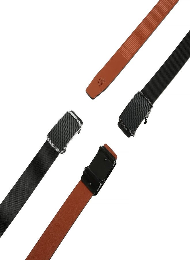 Huztencor Belt Men, Ratchet Belt Dress with 1 3/8" Genuine Leather Hidden Tail, Jeans Belt with Easier Slide Black Buckle，Carbon Fiber Black Brown 006 36"-39" 120CM - Image 3
