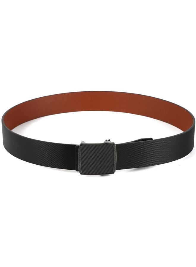 Huztencor Belt Men, Ratchet Belt Dress with 1 3/8" Genuine Leather Hidden Tail, Jeans Belt with Easier Slide Black Buckle，Carbon Fiber Black Brown 006 36"-39" 120CM - Image 4