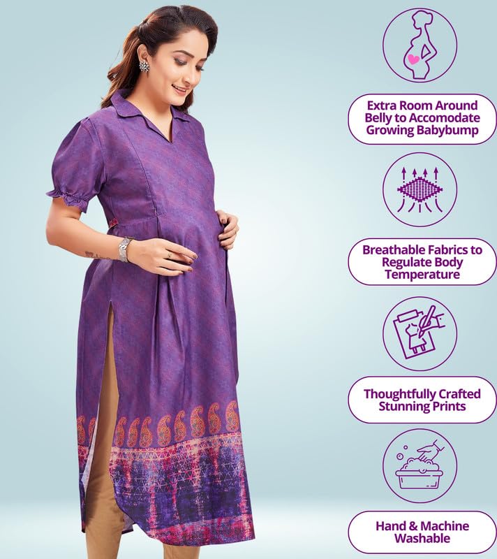 RITIJYA Feeding Kurtis for Women with Zip | Straight Maternity Pregnancy Dress for Nursing Mothers | Viscose Rayon | Maternity Wear Feeding Dress Tops (9242_36,Sweet Perpal) - Image 3
