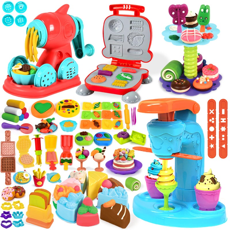 SOCBTNSO 4 in 1 Dough Sets 75 PCS for Kids Ages 48 Dough Tools Kit with Ice Cream Noodle Hamburger Maker Machine Dessert Rack Kitchen Creations Art Crafts Food Play Toys for Boys Girls Ages 3 - Image 3
