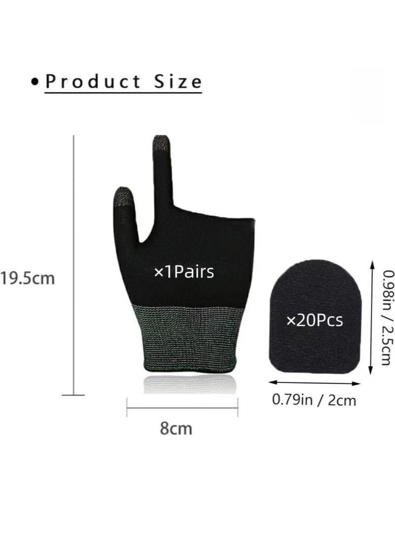 Beauenty 1 Pairs E-Sports Gaming Gloves ＋ 20 PCS Mobile Esports Game Finger Stickers,Gaming Finger Sleeves,PUBG Mobile Phone Games Accessories  - Image 2