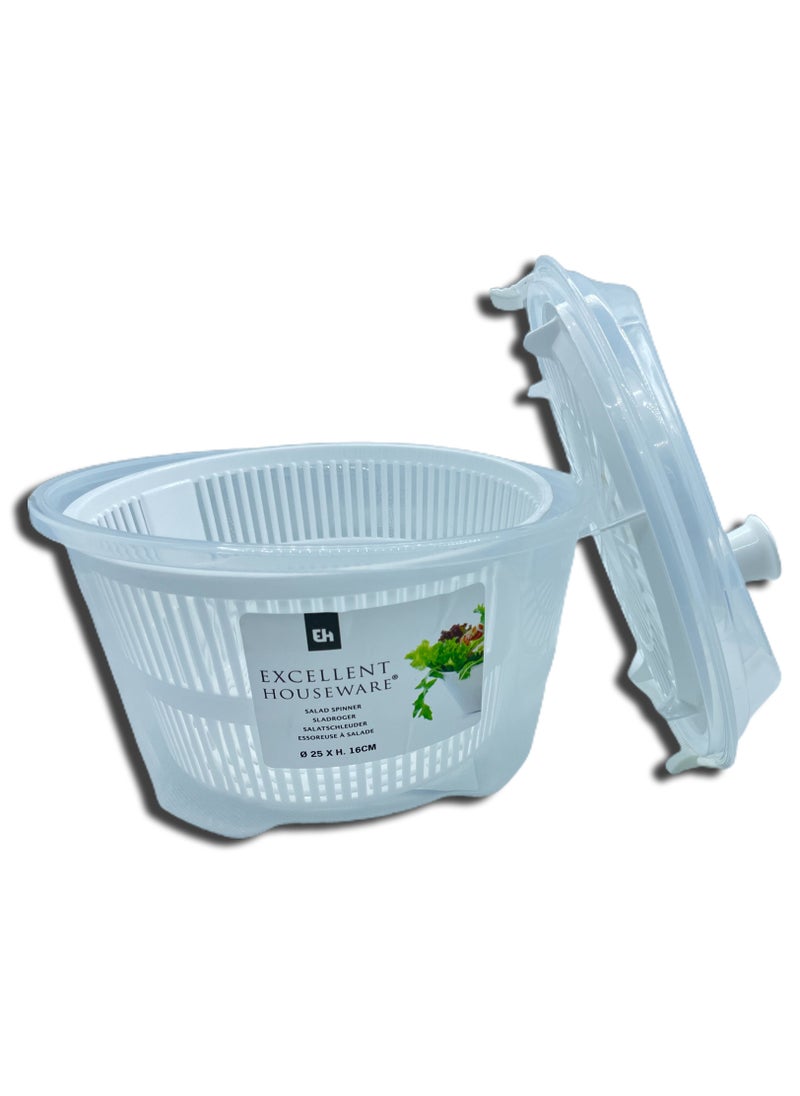 Excellent Houseware - Salad Spinner With Bowl, Colander & Built-in Draining System - White - Image 1