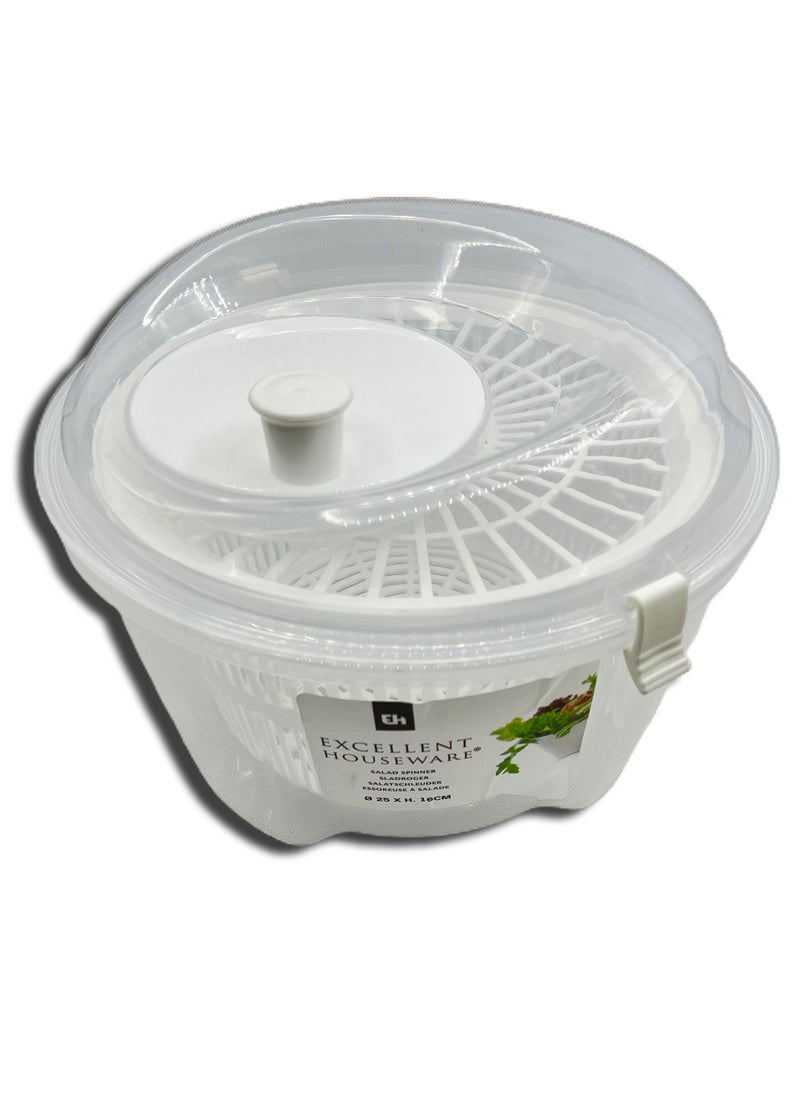 Excellent Houseware - Salad Spinner With Bowl, Colander & Built-in Draining System - White - Image 1