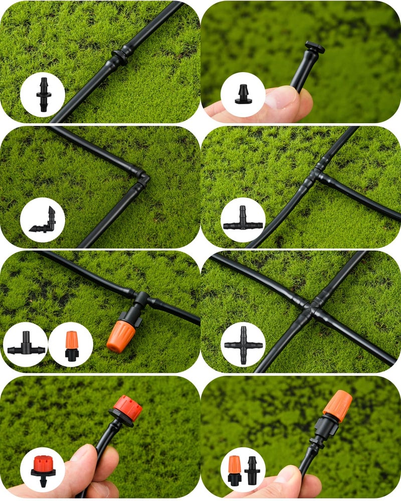 CESTAME 300Pcs Drip Irrigation Fittings Kit for 1/4" Tubing, Drip Line Connectors for Drip Systems- Drip Emitters, Nozzles, Nozzle Tees, Single barbs, 4-Way Connectors, End Plugs, Elbows, Tees, Couplings - Image 5