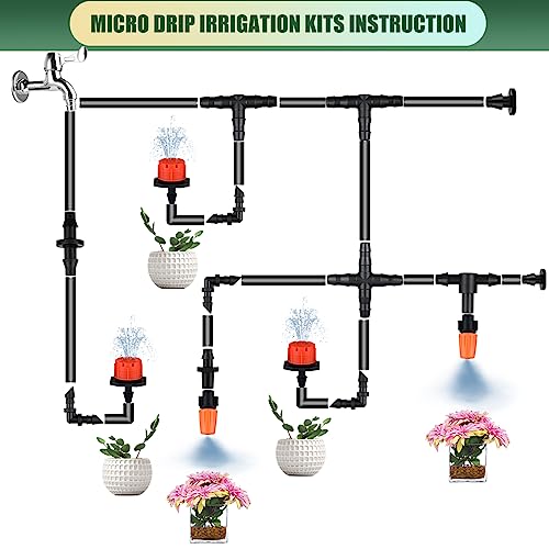 CESTAME 300Pcs Drip Irrigation Fittings Kit for 1/4" Tubing, Drip Line Connectors for Drip Systems- Drip Emitters, Nozzles, Nozzle Tees, Single barbs, 4-Way Connectors, End Plugs, Elbows, Tees, Couplings - Image 3