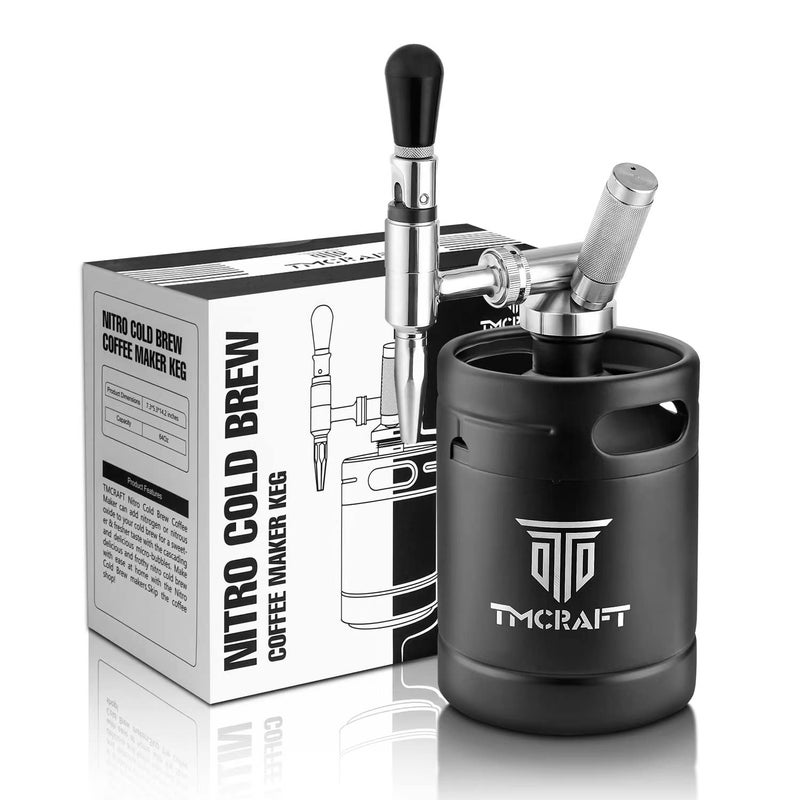 TMCRAFT 64oz Nitro Cold Brew Coffee Maker Home Brew Coffee Keg with Stainless Steel Stout Creamer Faucet Pressure Relieving Valve