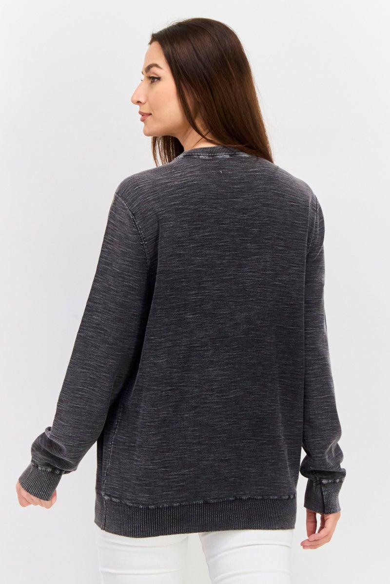 TRUE GRIT Women Crew Neck Textured Sweatshirts, Vintage Black  - Image 3