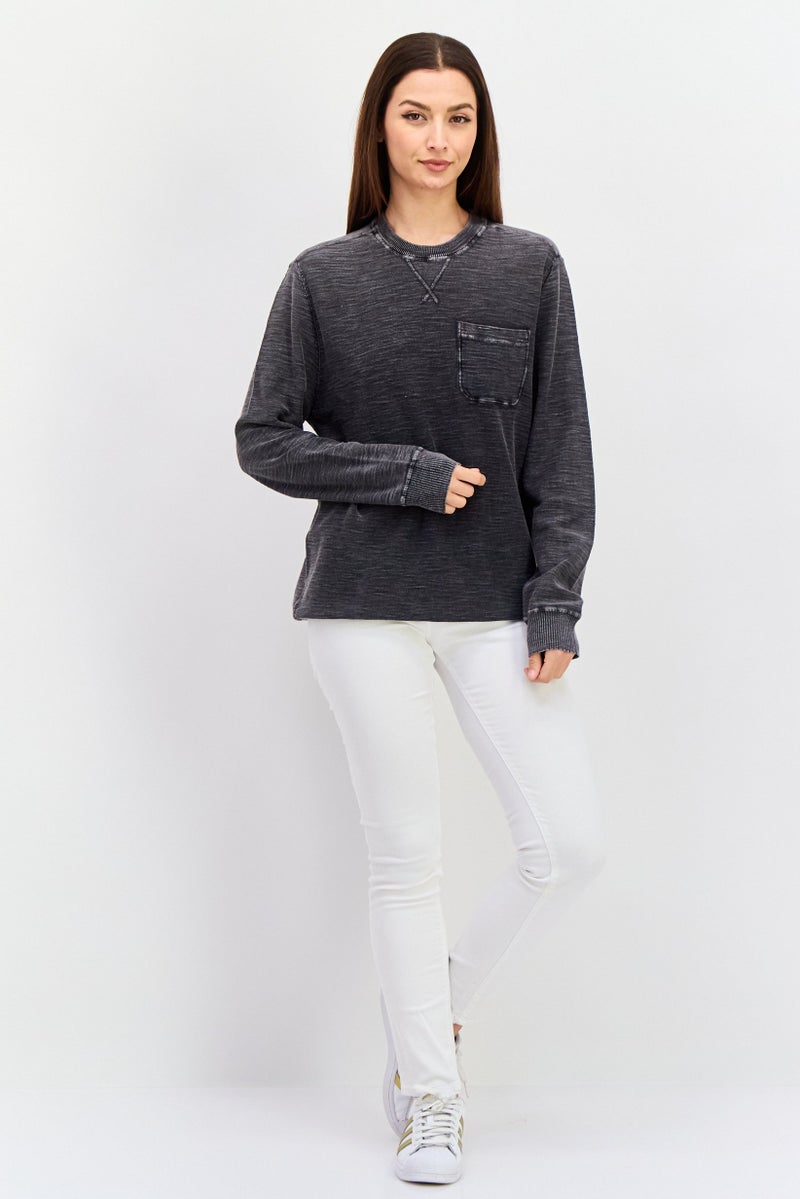 TRUE GRIT Women Crew Neck Textured Sweatshirts, Vintage Black  - Image 4