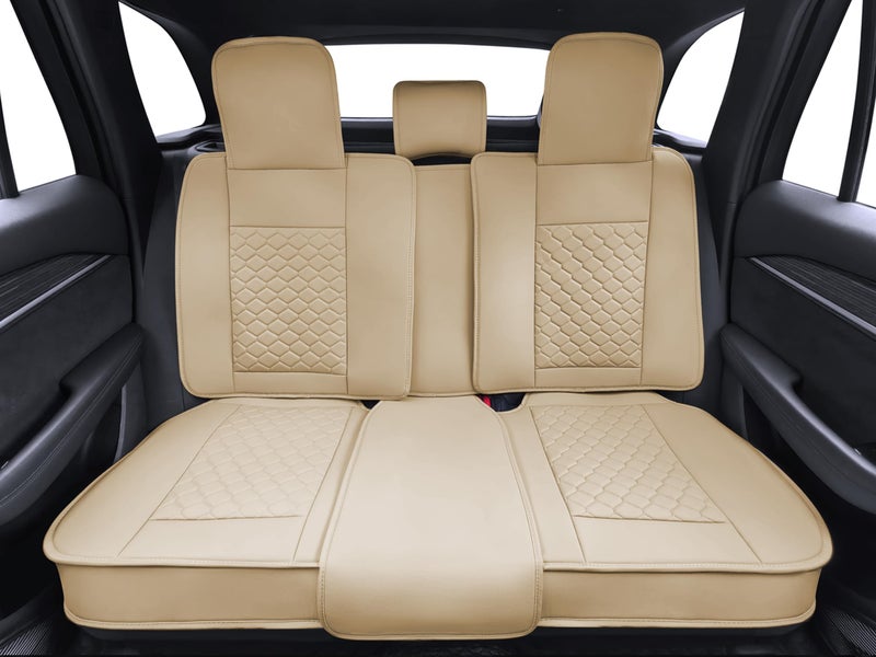 Elantrip Auto Car Seat Covers Leather Car Seat Protector for Women Airbag Compatible Diamond Pattern PU Seat Cover Universal Fitness 2PCs Beige - Image 5