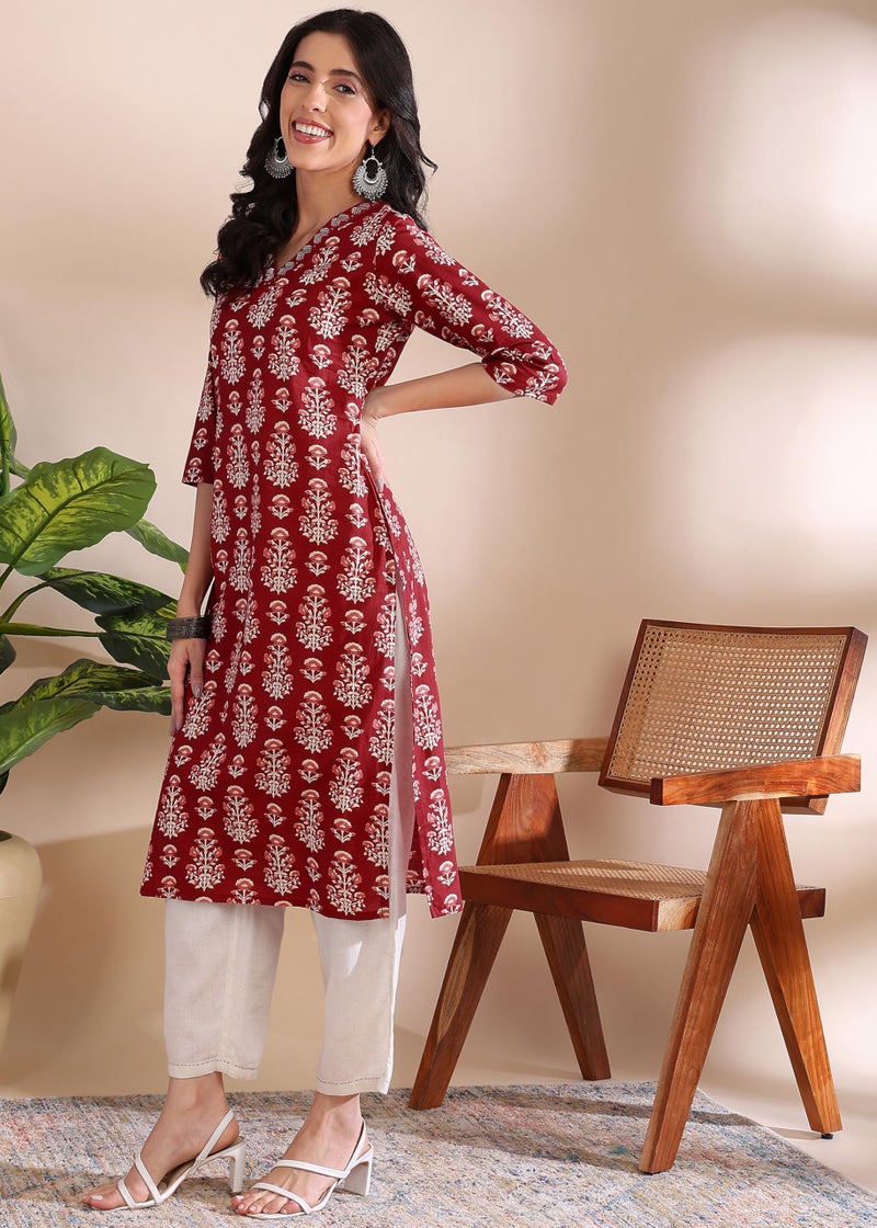LAVANDIS Womens Printed Straight Cotton Kurti for Casual Wear Kurta Purple - Image 5