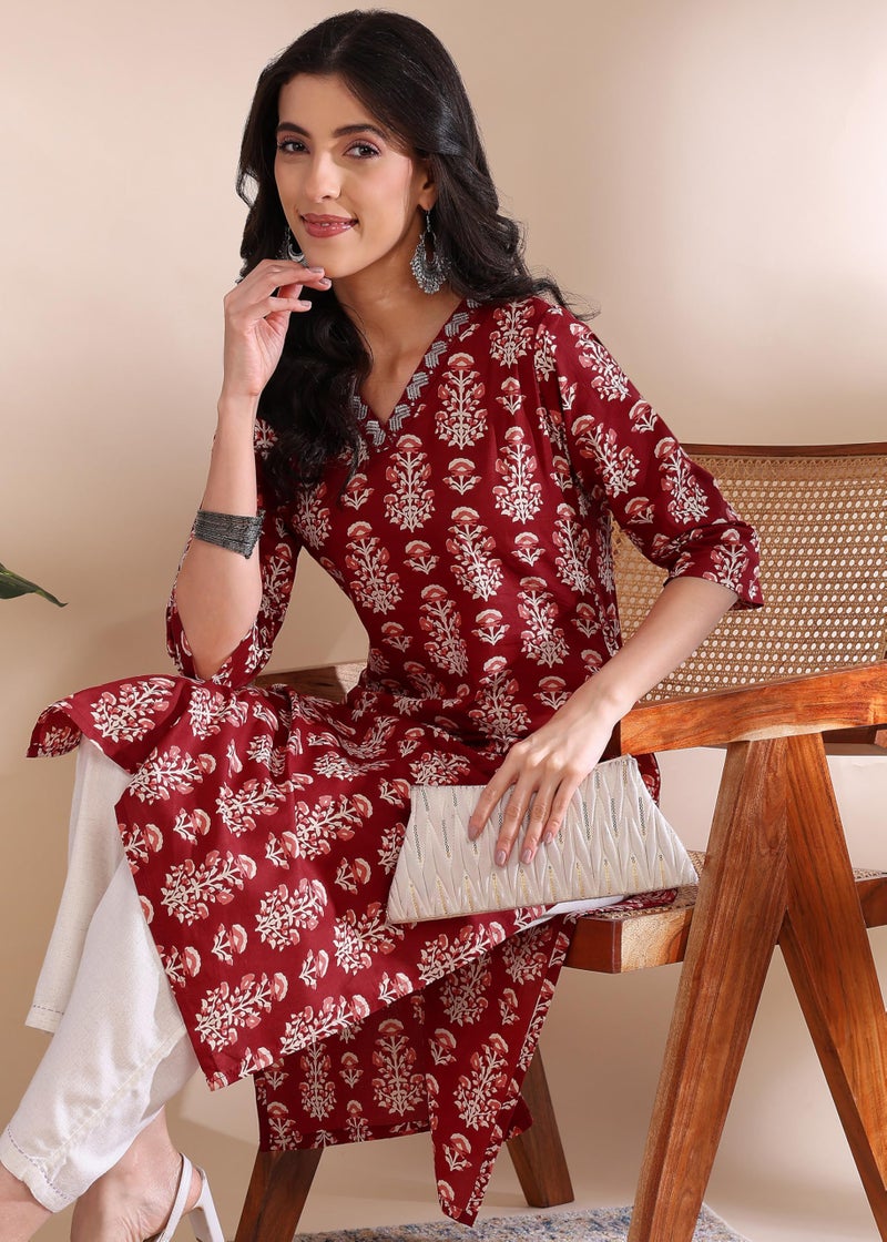 LAVANDIS Womens Printed Straight Cotton Kurti for Casual Wear Kurta Purple - Image 2