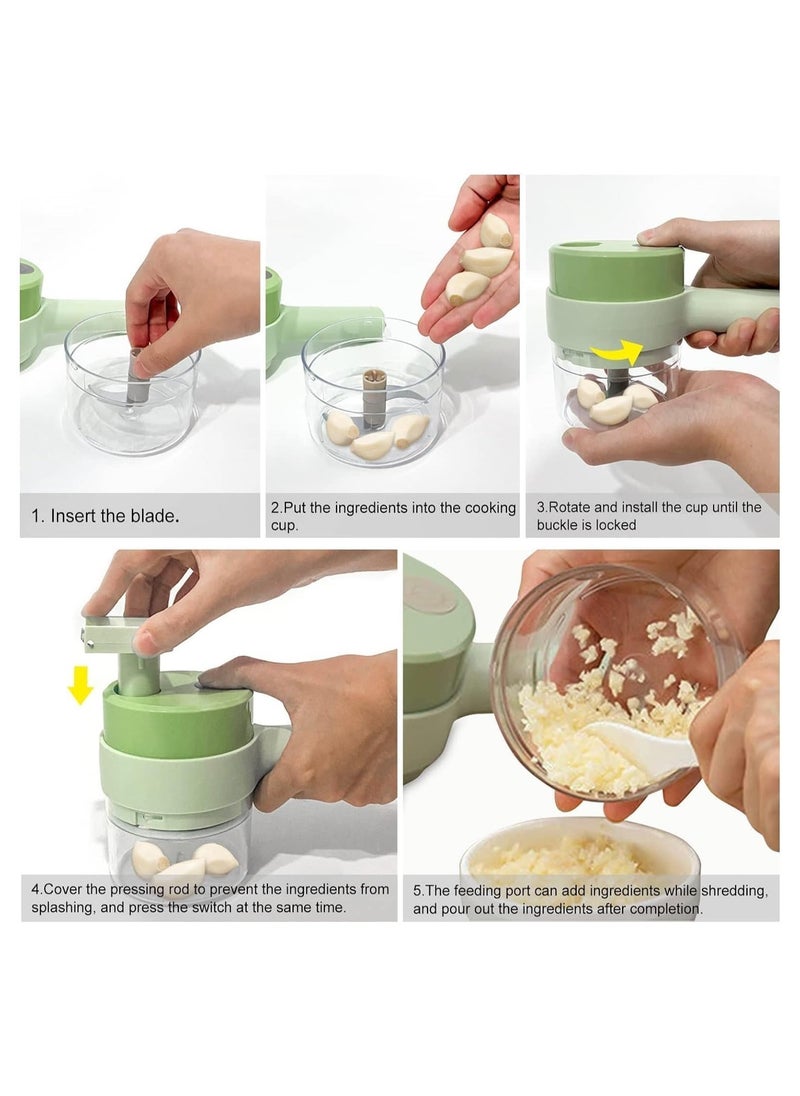 4 in 1 Handheld Electric Vegetable Cutter Set, Portable Mini Wireless Food Processor with Brush, Gatling Vegetable Cutter Electric Chopper for Garlic Pepper Chili Onion Celery Ginger Meat - Image 4