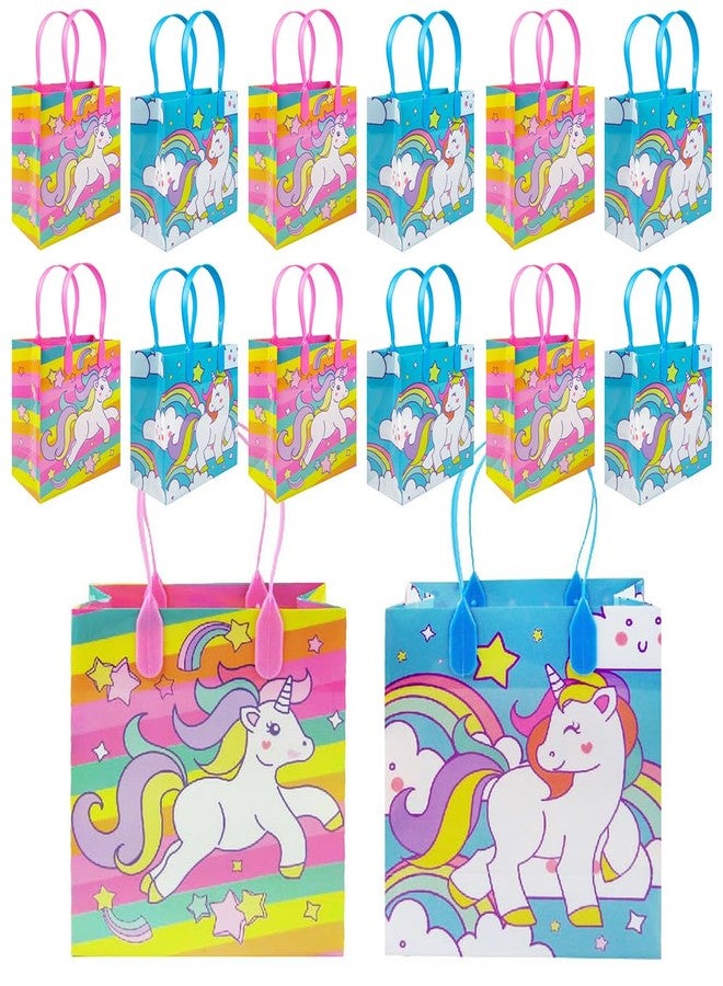 TINYMILLS Unicorn Party Favor Bags Treat Bags with Handles, Unicorn Rainbow Pink Blue Candy Bags Goodie Bags for Birthday Party, Party Supply Decoration, 12 Pack - Image 1