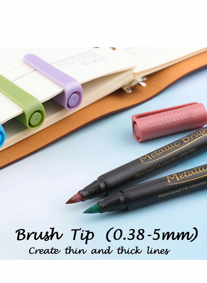 شو وو Metallic Brush Marker Pens - Art Markers for Calligraphy, Lettering, Black Paper, Rock Painting, Card Making, Scrapbooking, Fabric, Metal, Ceramics, Wine Glass, Set of 10 - Image 3