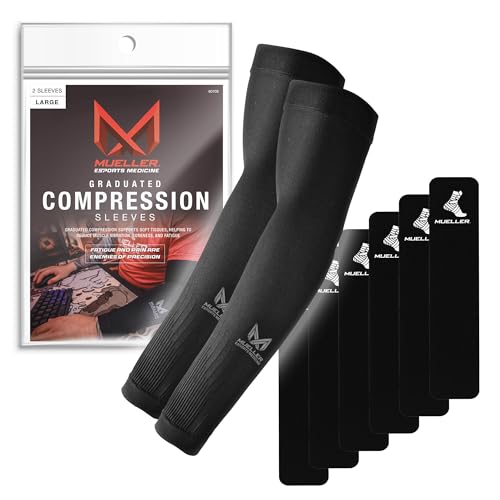 MUELLER Esports Medicine True Graduated Compression Gaming Arm Sleeves, For Men and Women, Fits Left and Right Arm, Black, Large - Image 1