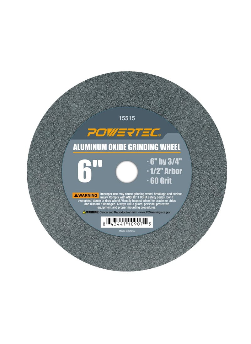POWERTEC POWERTEC Bench Grinder Wheel 6 Inch 60 Grit, Aluminum Oxide Grinding Wheel for Bench Pedestal Grinder, 3/4" Thick 1/2" Arbor, Sharpening & Shaping Drill Bits, Blade, and Chisel 1PK (15515)  - Image 1