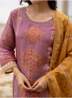 ISHIN Women's Purple Tissue Shimmer Printed Tunic Full Length Casual Straight Fit Kurta Set  - Image 3