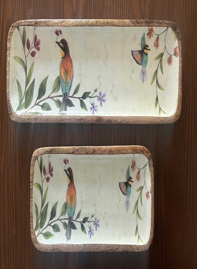 SAAGA Mango Wood Meraki Set of 2 Trays Cum Platters - Set of 2Pcs 16.5x4.5 Inch and 11.5x4.5 Inch - Tray for Kitchen & Dining, PAPPYRUS - Image 2