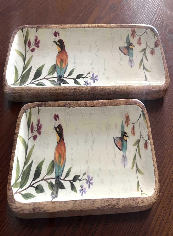 SAAGA Mango Wood Meraki Set of 2 Trays Cum Platters - Set of 2Pcs 16.5x4.5 Inch and 11.5x4.5 Inch - Tray for Kitchen & Dining, PAPPYRUS - Image 3