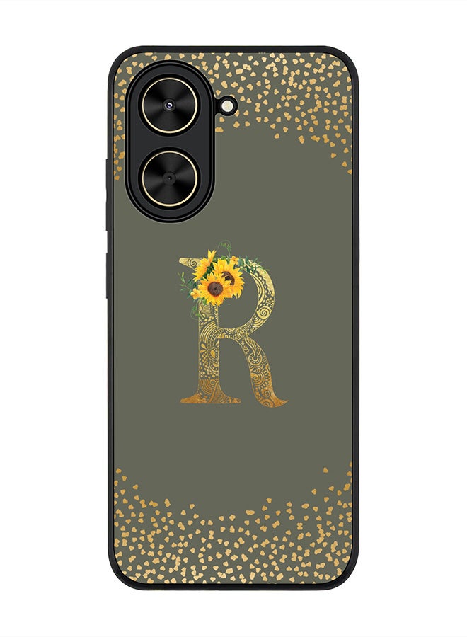 Stylizedd For Xiaomi Poco C71 / Redmi A5 4G Case,Slim fit Camera Protection, Shockproof Thin Phone cover  - Custom Floral Monogram - R  (Olive Green )