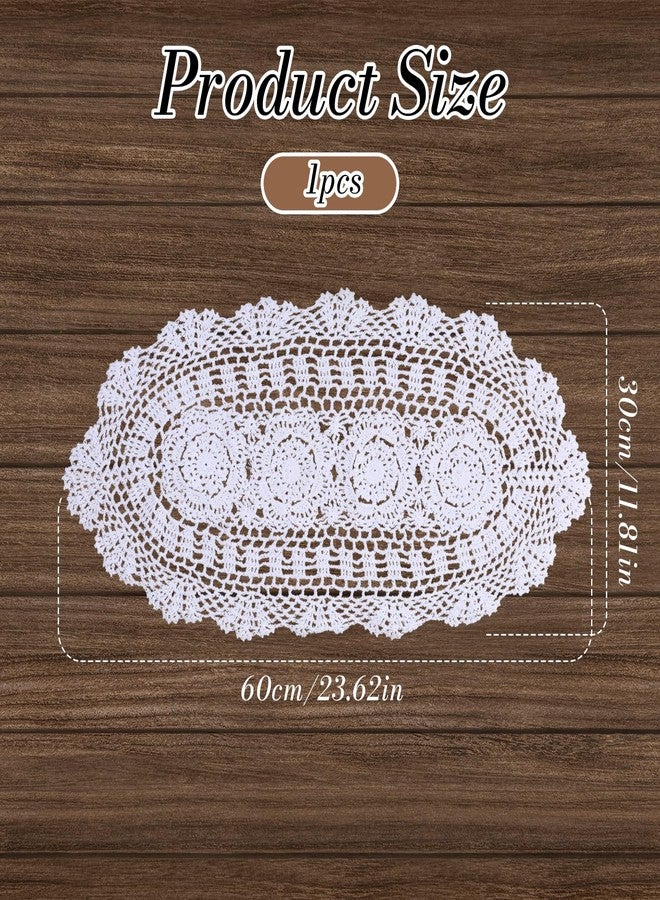 Xosjska Oval Lace Table Runner, 12x24 Inch Handmade Vintage Crochet Table Runner Doilies, Floral Cotton Tables Scarf & Dresser Scarf for Bedrooms, Sturdy Crochet Placemats for Coffee/End Tables, White - Image 3