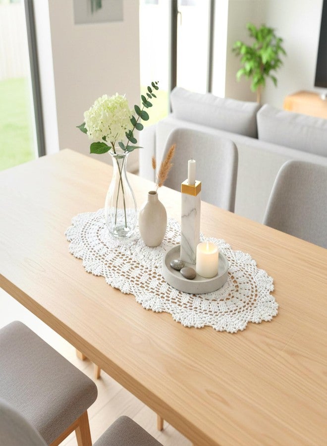 Xosjska Oval Lace Table Runner, 12x24 Inch Handmade Vintage Crochet Table Runner Doilies, Floral Cotton Tables Scarf & Dresser Scarf for Bedrooms, Sturdy Crochet Placemats for Coffee/End Tables, White - Image 4