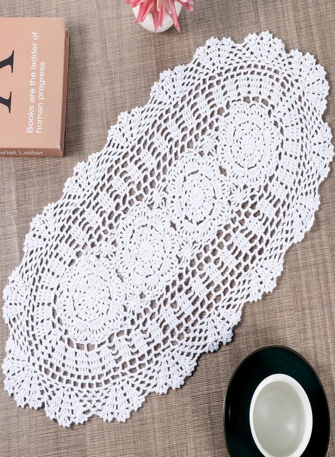 Xosjska Oval Lace Table Runner, 12x24 Inch Handmade Vintage Crochet Table Runner Doilies, Floral Cotton Tables Scarf & Dresser Scarf for Bedrooms, Sturdy Crochet Placemats for Coffee/End Tables, White - Image 1
