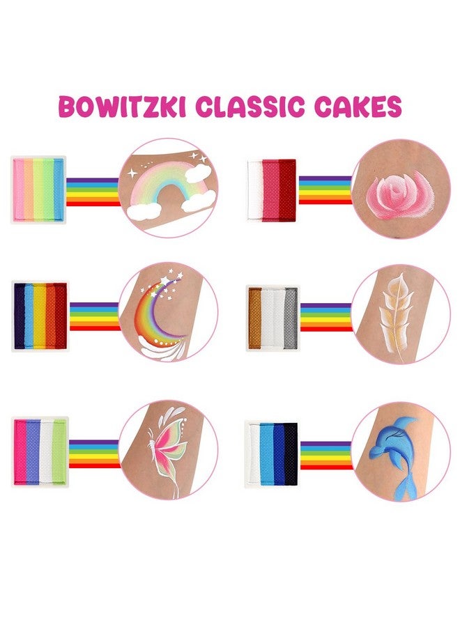 Bowitzki Face Paint 12X10 Gm Professional Body Painting Kit For Kids Adults Stencil One Stroke Split Cake Non Toxic Rainbow Flora Dolphin Unicorn Flame Makeup Halloween Christmas Easter - Bright Set - Image 3