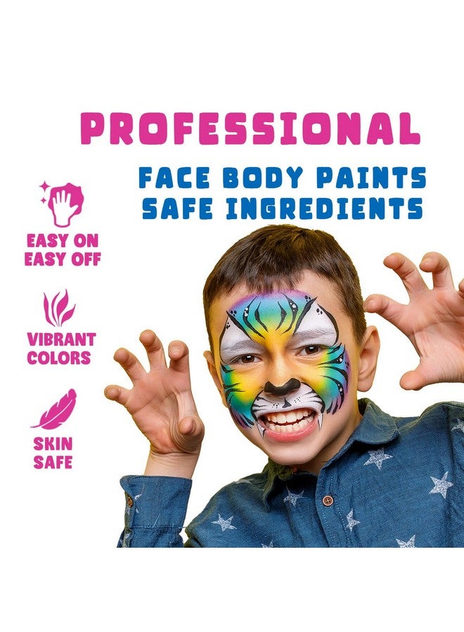 Bowitzki Face Paint 12X10 Gm Professional Body Painting Kit For Kids Adults Stencil One Stroke Split Cake Non Toxic Rainbow Flora Dolphin Unicorn Flame Makeup Halloween Christmas Easter - Bright Set - Image 2