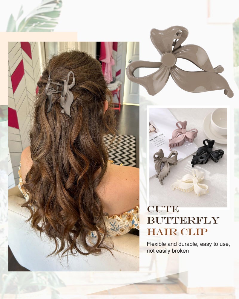 Lourny 4 PCS Bow Hair Clips Bow Claw Clip for Women, Large Hair Claw Clips for Thin Thick Long Hair Cute Nonslip Bows(White+Black+Grey+Naked Pink) - Image 4