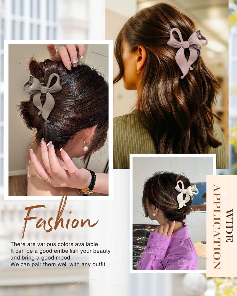 Lourny 4 PCS Bow Hair Clips Bow Claw Clip for Women, Large Hair Claw Clips for Thin Thick Long Hair Cute Nonslip Bows(White+Black+Grey+Naked Pink) - Image 5