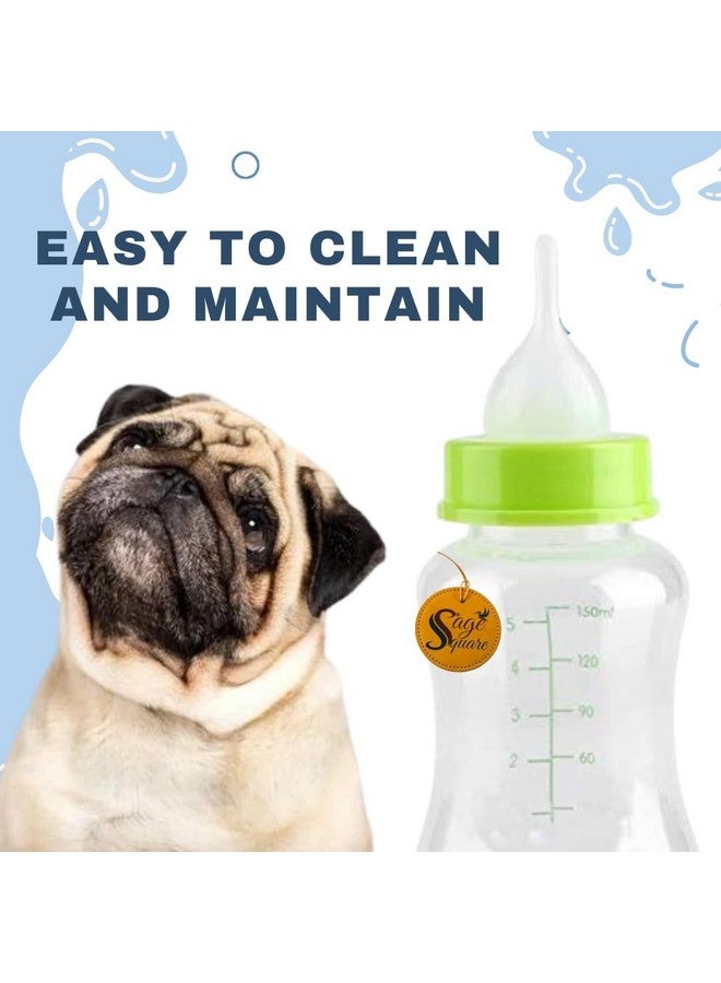 سايج سكوير طقم زجاجة رضاعة حليب للحيوانات الأليفة سعة 150 مل مع فرشاة تنظيف وفرشاة نابلس للجراء حديثي الولادة، تصميم مريح لجلسات تغذية مريحة (قد يختلف اللون) - Image 5